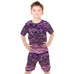 Purple  Waves Abstract Series No2 Kids  Tee And Shorts Set by DimitriosArt