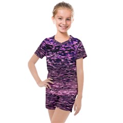 Purple  Waves Abstract Series No2 Kids  Mesh Tee And Shorts Set