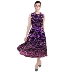 Purple  Waves Abstract Series No2 Round Neck Boho Dress by DimitriosArt