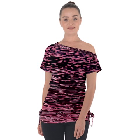 Pink  Waves Flow Series 11 Off Shoulder Tie-up Tee by DimitriosArt