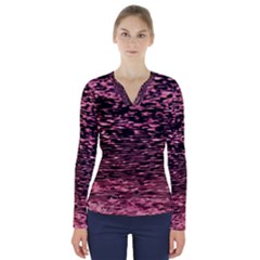 Pink  Waves Flow Series 11 V-neck Long Sleeve Top by DimitriosArt