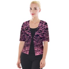 Pink  Waves Flow Series 11 Cropped Button Cardigan by DimitriosArt