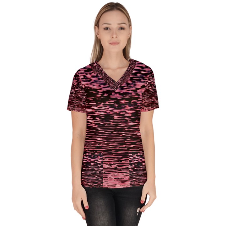 Pink  waves flow series 11 Women s V-Neck Scrub Top