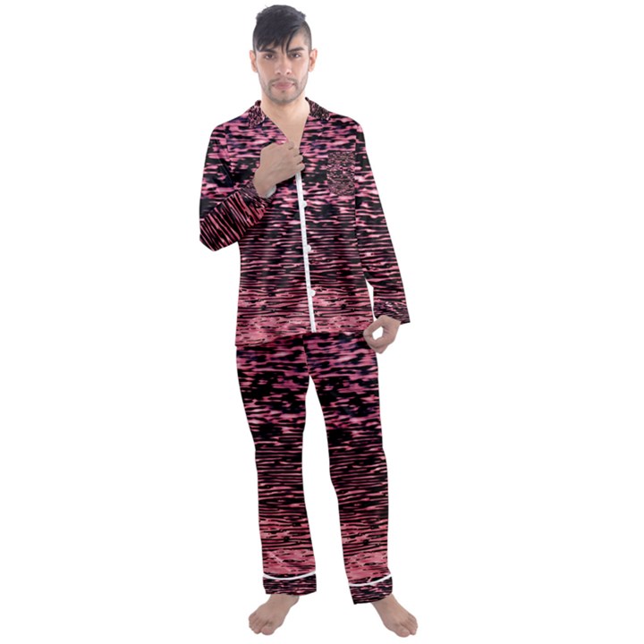 Pink  waves flow series 11 Men s Long Sleeve Satin Pajamas Set