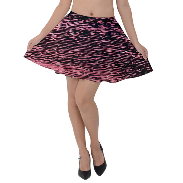 Pink  waves flow series 11 Velvet Skater Skirt