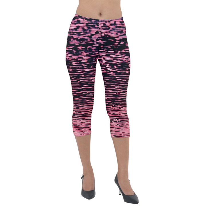 Pink  waves flow series 11 Lightweight Velour Capri Leggings 