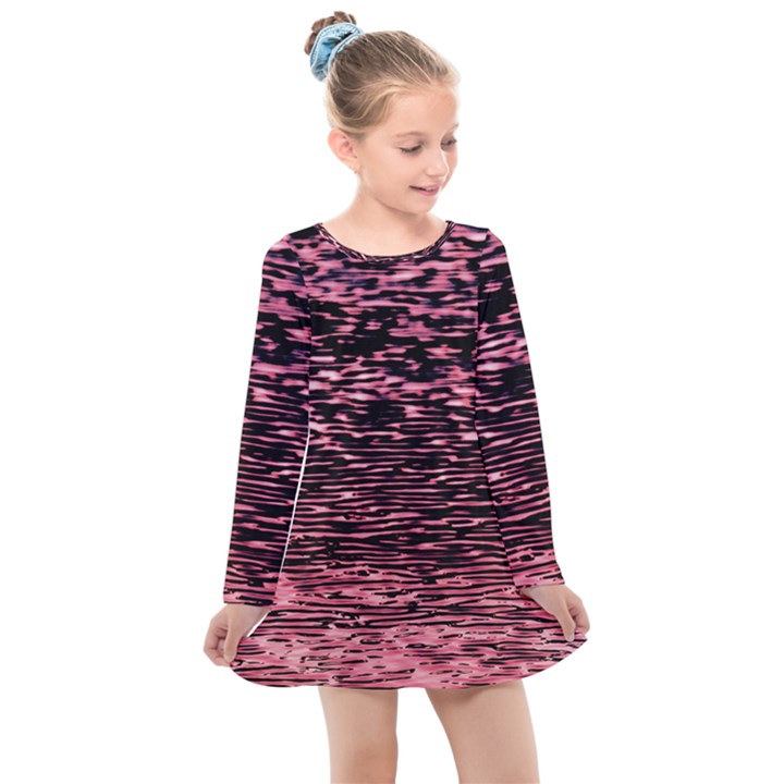 Pink  waves flow series 11 Kids  Long Sleeve Dress