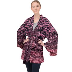 Pink  Waves Flow Series 11 Long Sleeve Velvet Kimono  by DimitriosArt