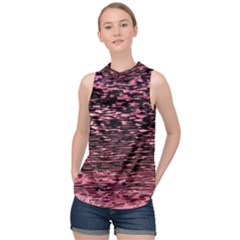 Pink  Waves Flow Series 11 High Neck Satin Top