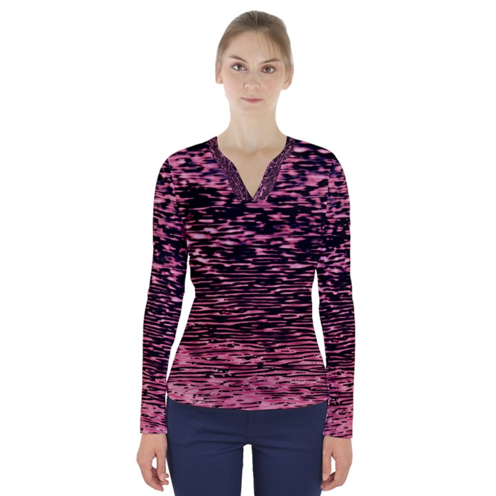 Pink  waves flow series 11 V-Neck Long Sleeve Top