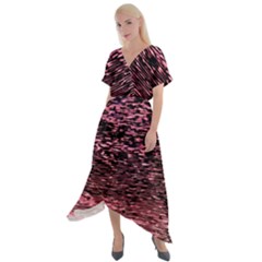 Pink  Waves Flow Series 11 Cross Front Sharkbite Hem Maxi Dress by DimitriosArt