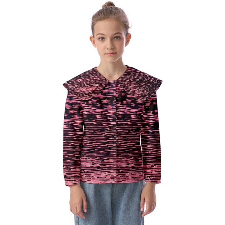 Pink  waves flow series 11 Kids  Peter Pan Collar Blouse