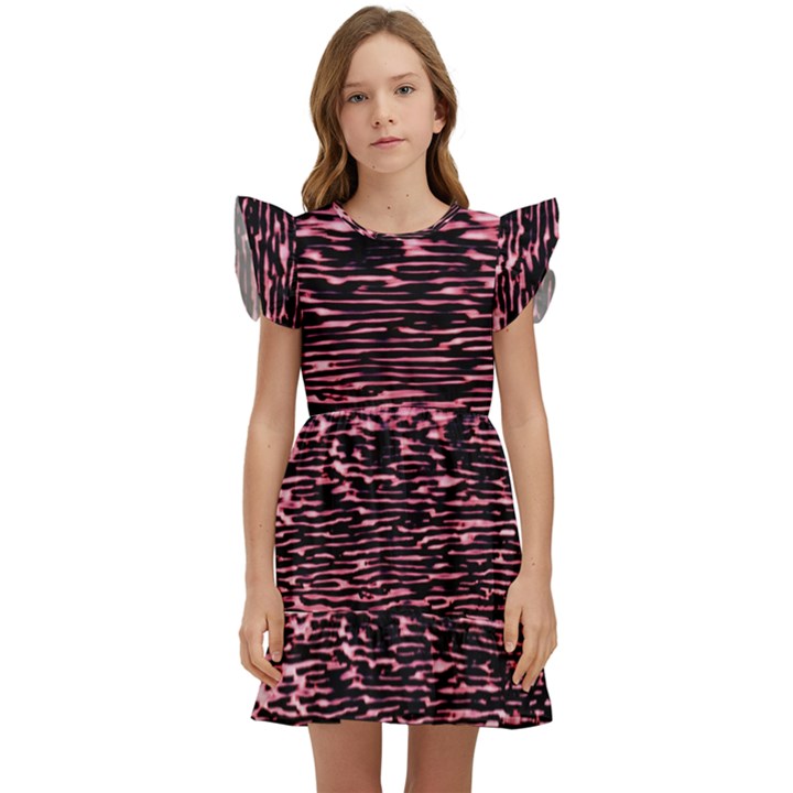 Pink  waves flow series 11 Kids  Winged Sleeve Dress