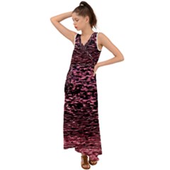 Pink  Waves Flow Series 11 V-neck Chiffon Maxi Dress by DimitriosArt