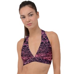 Pink  Waves Flow Series 11 Halter Plunge Bikini Top by DimitriosArt