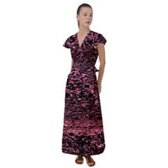 Pink  Waves Flow Series 11 Flutter Sleeve Maxi Dress by DimitriosArt