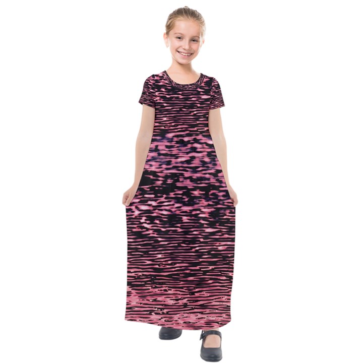 Pink  waves flow series 11 Kids  Short Sleeve Maxi Dress