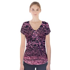 Pink  Waves Flow Series 11 Short Sleeve Front Detail Top by DimitriosArt