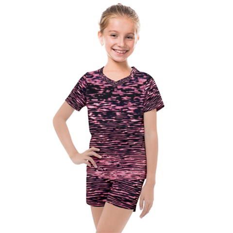 Pink  Waves Flow Series 11 Kids  Mesh Tee And Shorts Set by DimitriosArt