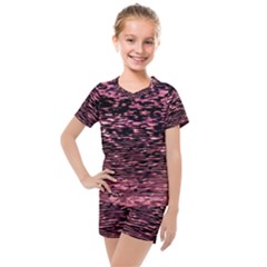 Pink  Waves Flow Series 11 Kids  Mesh Tee And Shorts Set