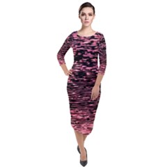 Pink  Waves Flow Series 11 Quarter Sleeve Midi Velour Bodycon Dress by DimitriosArt