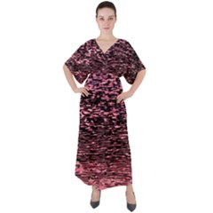 Pink  Waves Flow Series 11 V-neck Boho Style Maxi Dress by DimitriosArt