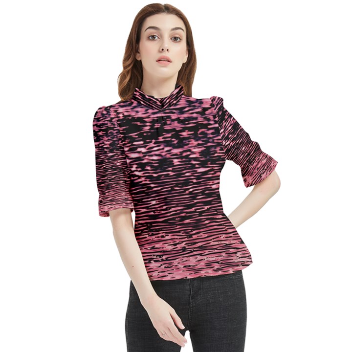 Pink  waves flow series 11 Frill Neck Blouse