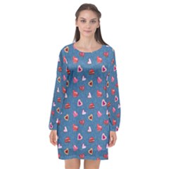 Sweet Hearts Long Sleeve Chiffon Shift Dress  by SychEva