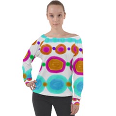 Colorful Circles Abstract Art Velour Off The Shoulder Top by Arttowear