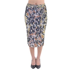 Modern Camo Tropical Print Design Velvet Midi Pencil Skirt