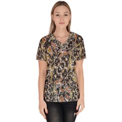 Modern Camo Tropical Print Design Women s V-neck Scrub Top by dflcprintsclothing