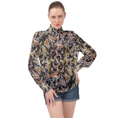 Modern Camo Tropical Print Design High Neck Long Sleeve Chiffon Top by dflcprintsclothing