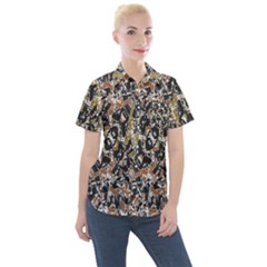 Modern Camo Tropical Print Design Women s Short Sleeve Pocket Shirt