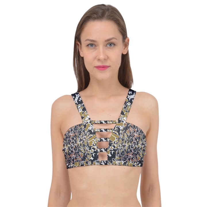 Modern Camo Tropical Print Design Cage Up Bikini Top