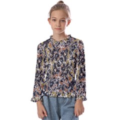 Modern Camo Tropical Print Design Kids  Frill Detail Tee