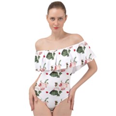 Love Spring Floral Off Shoulder Velour Bodysuit  by Janetaudreywilson