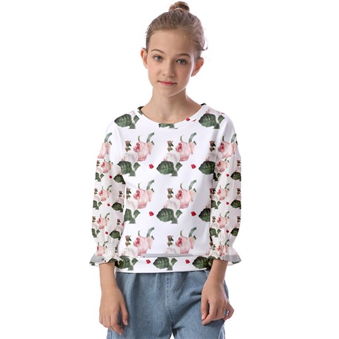 Love Spring Floral Kids  Cuff Sleeve Top by Janetaudreywilson