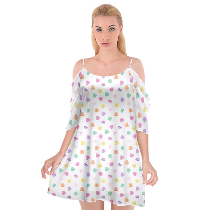 Valentines Day Candy Hearts Pattern - White Cutout Spaghetti Strap Chiffon Dress