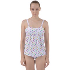 Valentines Day Candy Hearts Pattern - White Twist Front Tankini Set by JessySketches