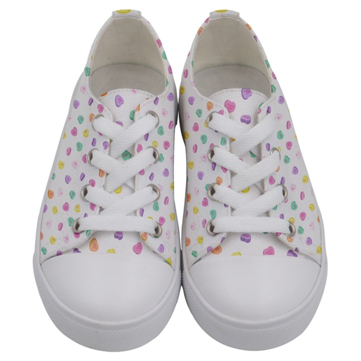 Valentines Day Candy Hearts Pattern - White Kids  Low Top Canvas Sneakers