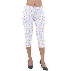 Valentines Day Candy Hearts Pattern - White Lightweight Velour Capri Leggings 