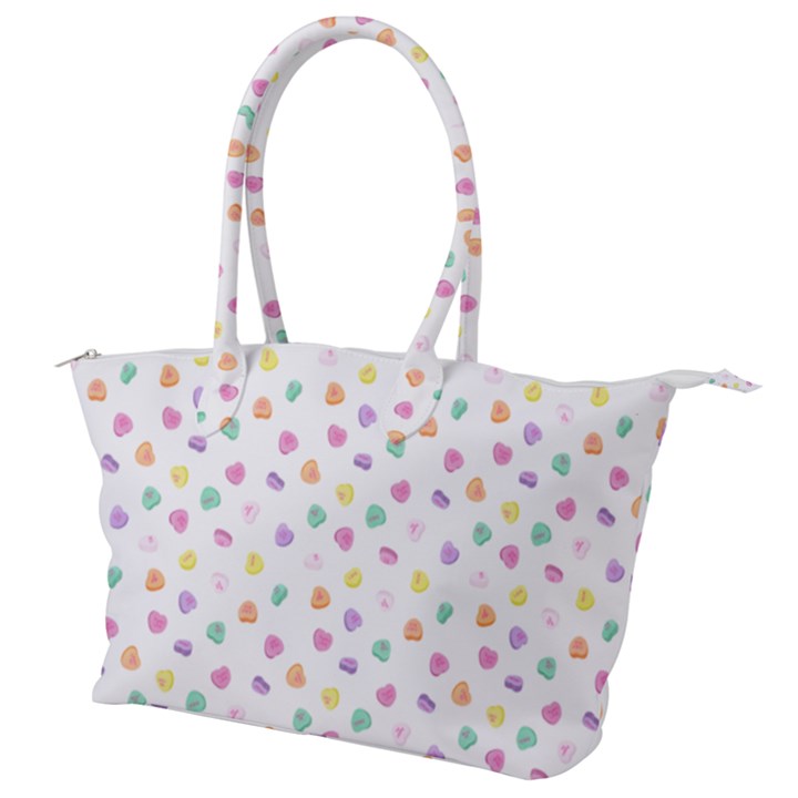 Valentines Day Candy Hearts Pattern - White Canvas Shoulder Bag