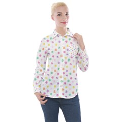 Valentines Day Candy Hearts Pattern - White Women s Long Sleeve Pocket Shirt