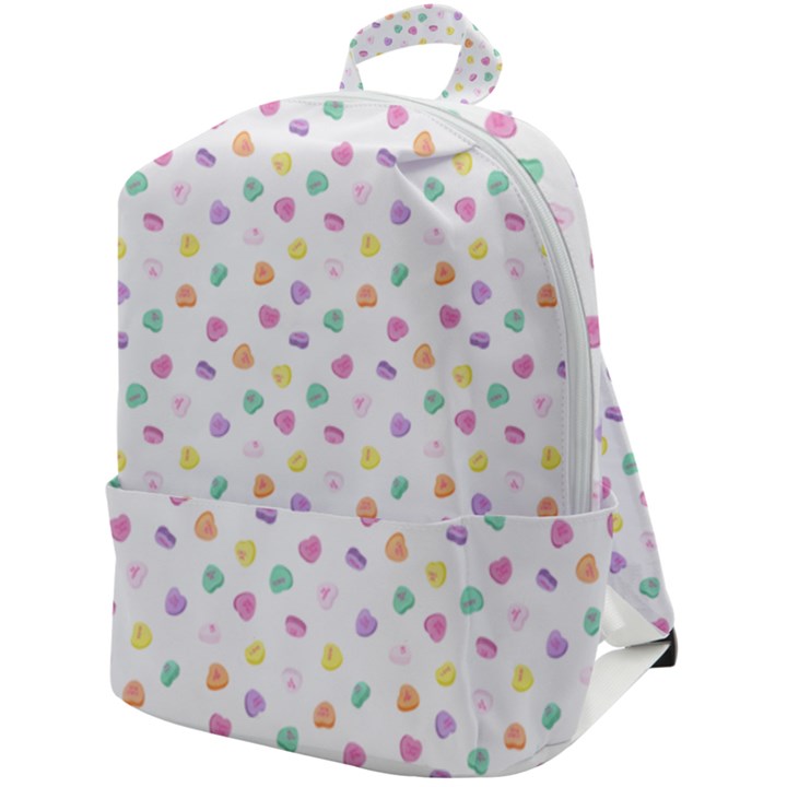 Valentines Day Candy Hearts Pattern - White Zip Up Backpack