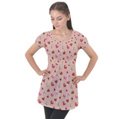 Sweet Heart Puff Sleeve Tunic Top