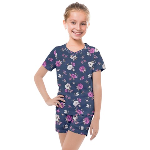 Flowers Pattern Kids  Mesh Tee And Shorts Set by Sparkle