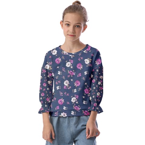 Flowers Pattern Kids  Cuff Sleeve Top by Sparkle