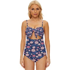 Flowers Pattern Knot Front One-piece Swimsuit by Sparkle