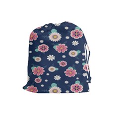 Flowers Pattern Drawstring Pouch (large) by Sparkle