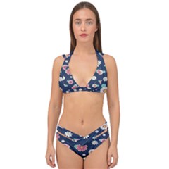 Flowers Pattern Double Strap Halter Bikini Set by Sparkle